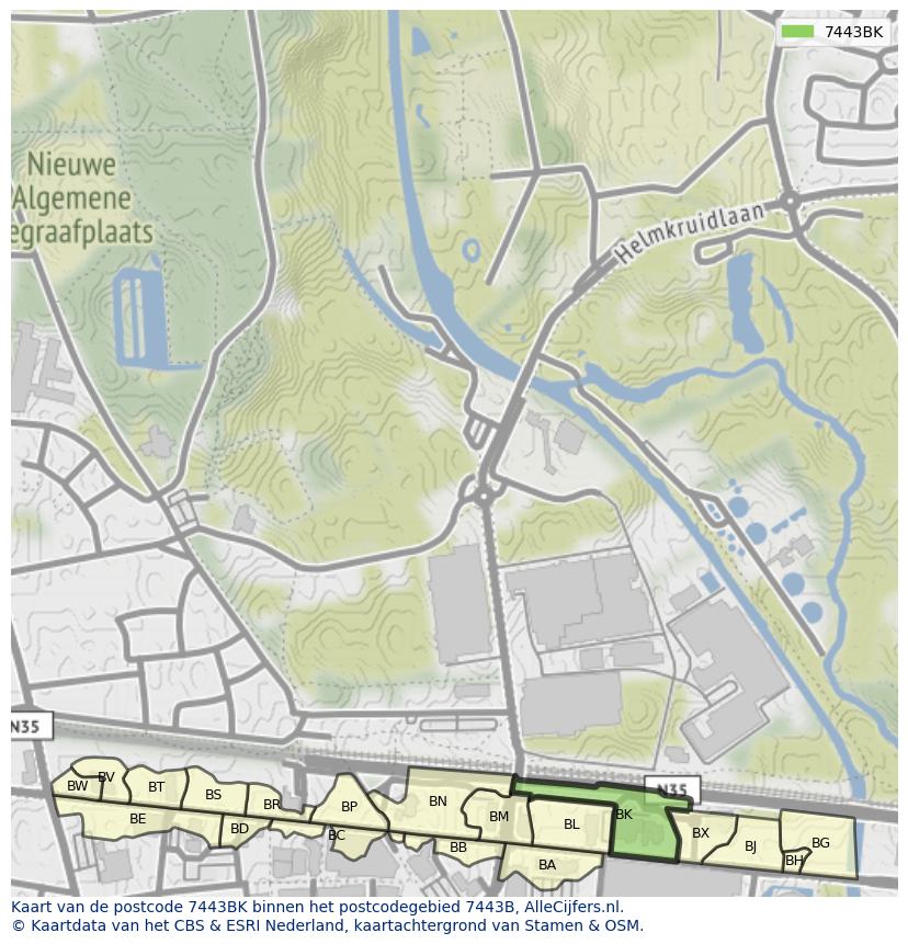 Afbeelding van het postcodegebied 7443 BK op de kaart.