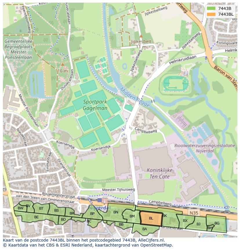 Afbeelding van het postcodegebied 7443 BL op de kaart.
