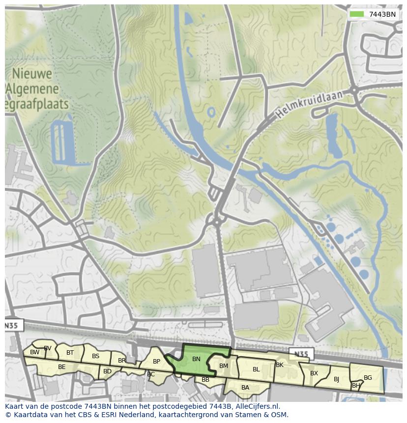 Afbeelding van het postcodegebied 7443 BN op de kaart.