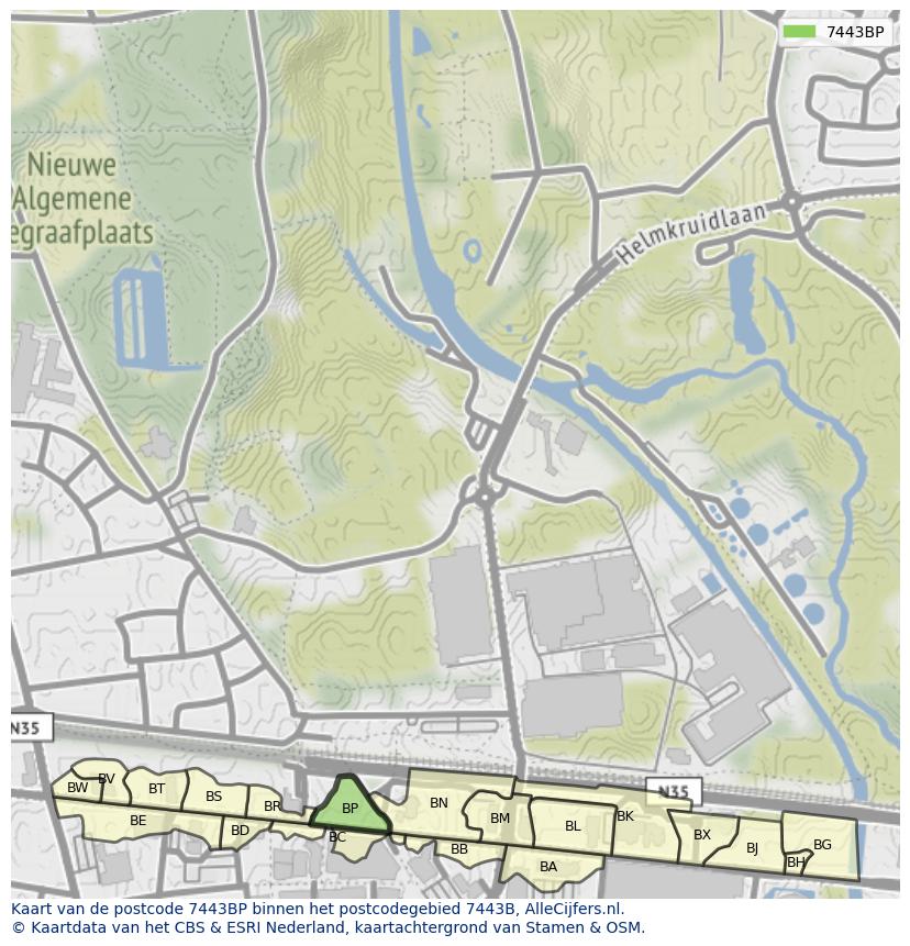Afbeelding van het postcodegebied 7443 BP op de kaart.