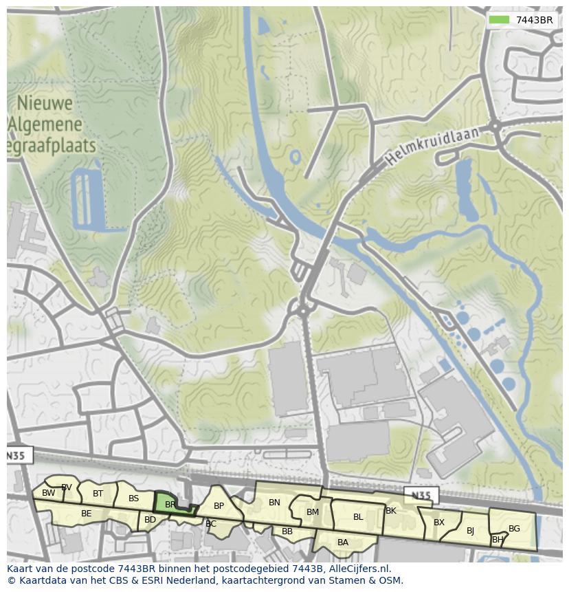 Afbeelding van het postcodegebied 7443 BR op de kaart.
