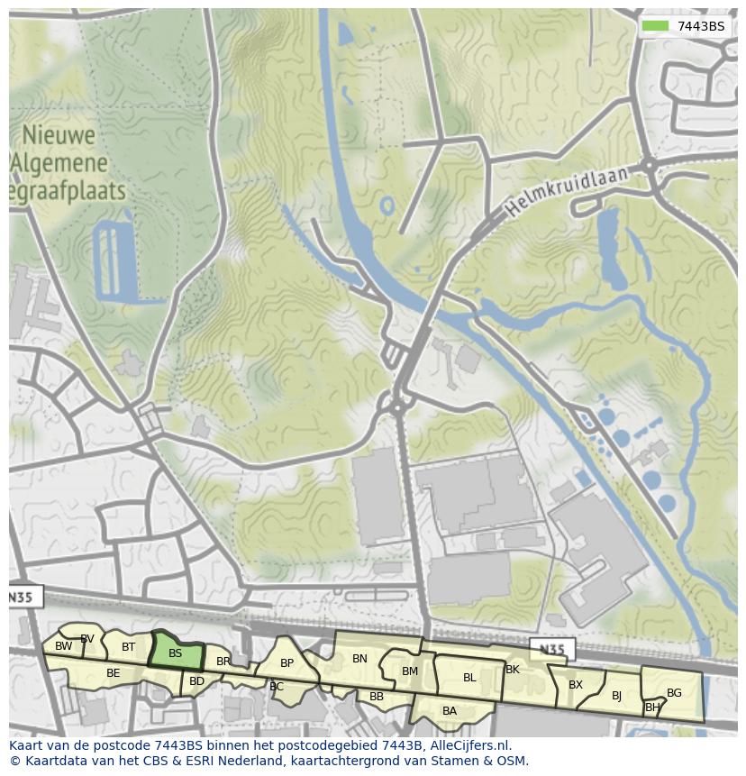 Afbeelding van het postcodegebied 7443 BS op de kaart.