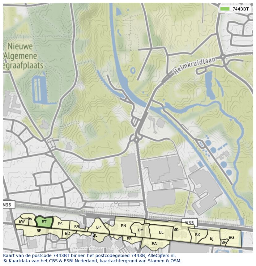 Afbeelding van het postcodegebied 7443 BT op de kaart.