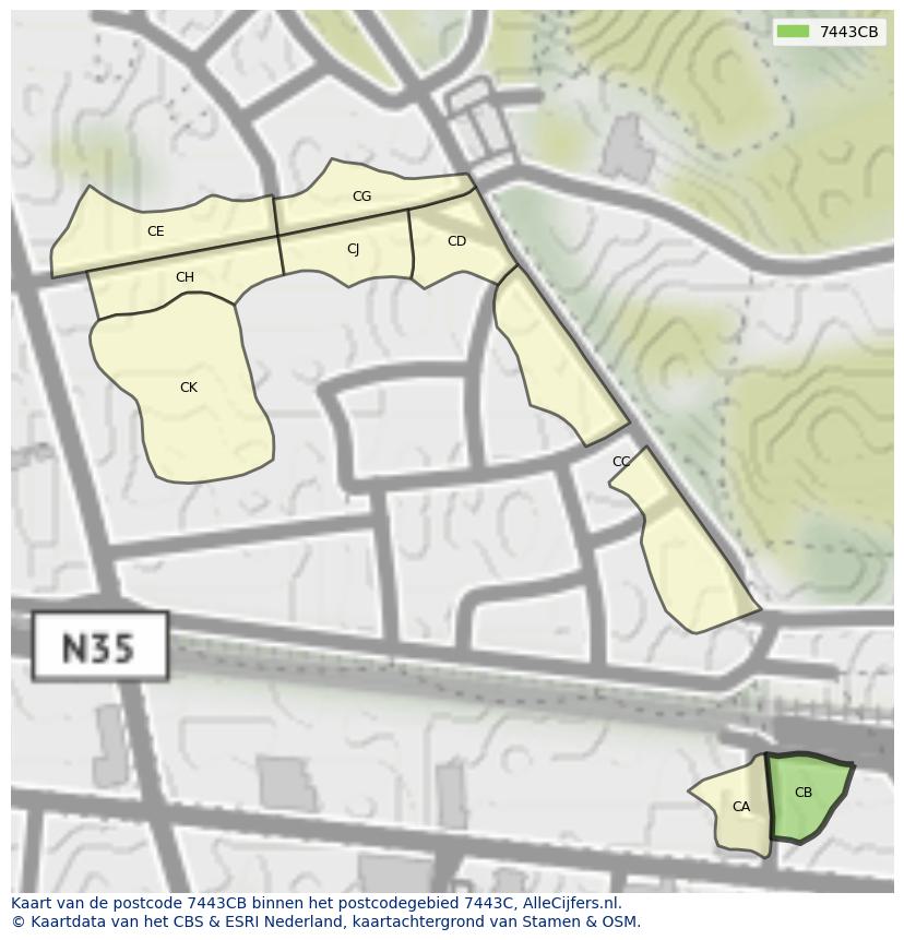 Afbeelding van het postcodegebied 7443 CB op de kaart.