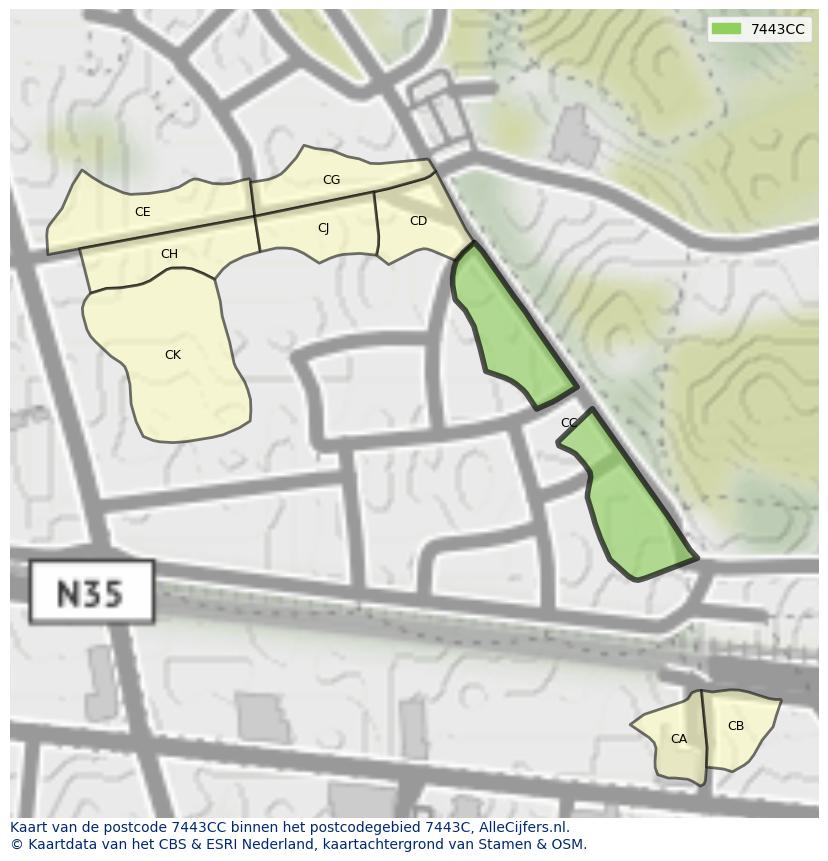 Afbeelding van het postcodegebied 7443 CC op de kaart.