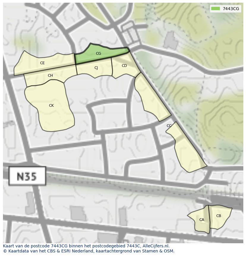 Afbeelding van het postcodegebied 7443 CG op de kaart.