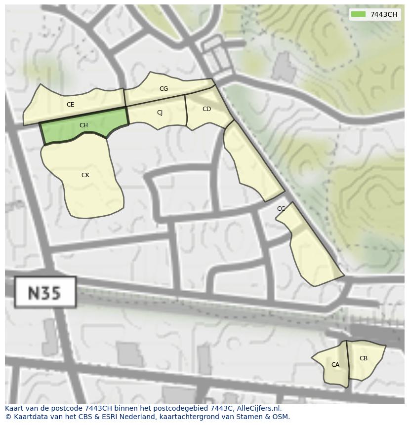 Afbeelding van het postcodegebied 7443 CH op de kaart.