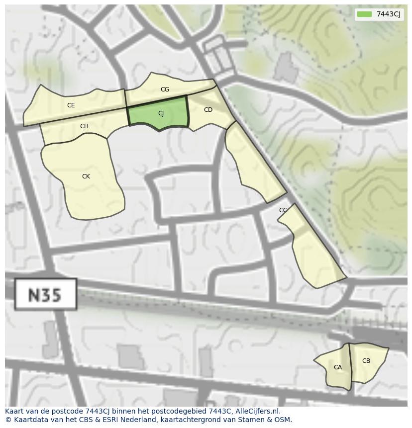 Afbeelding van het postcodegebied 7443 CJ op de kaart.