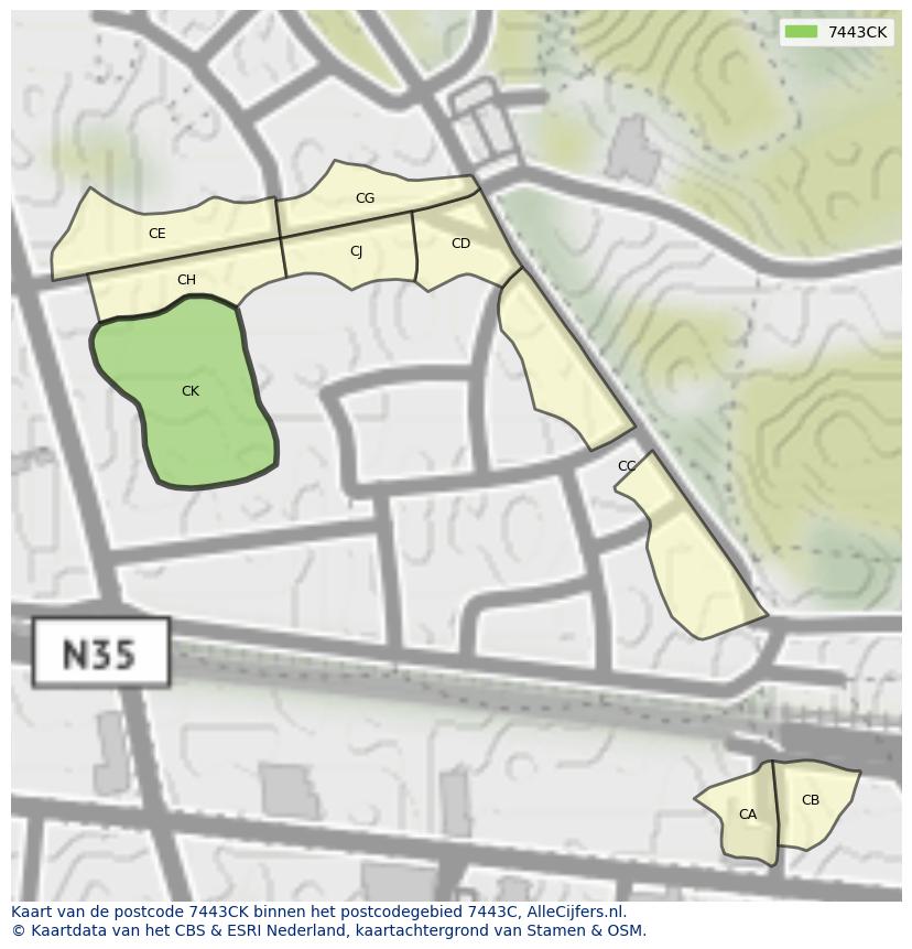 Afbeelding van het postcodegebied 7443 CK op de kaart.