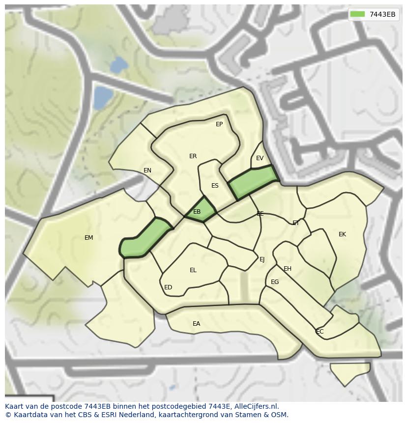 Afbeelding van het postcodegebied 7443 EB op de kaart.