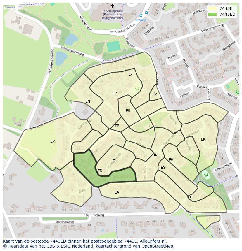 Afbeelding van het postcodegebied 7443 ED op de kaart.