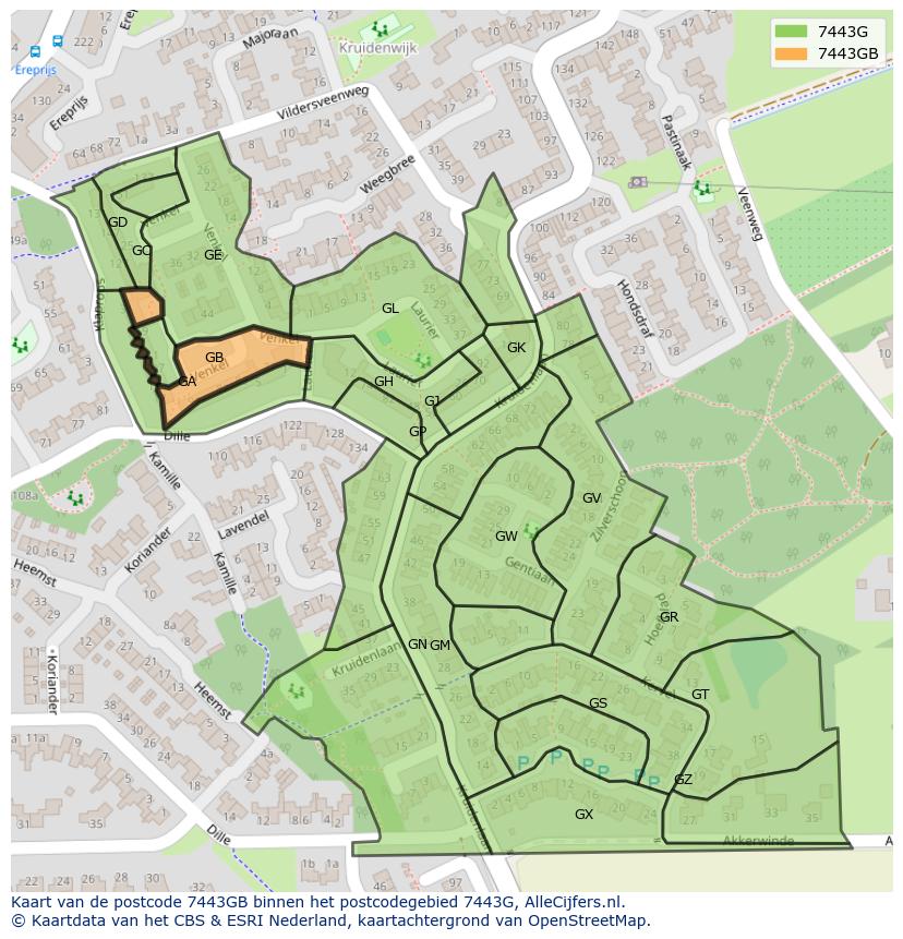 Afbeelding van het postcodegebied 7443 GB op de kaart.