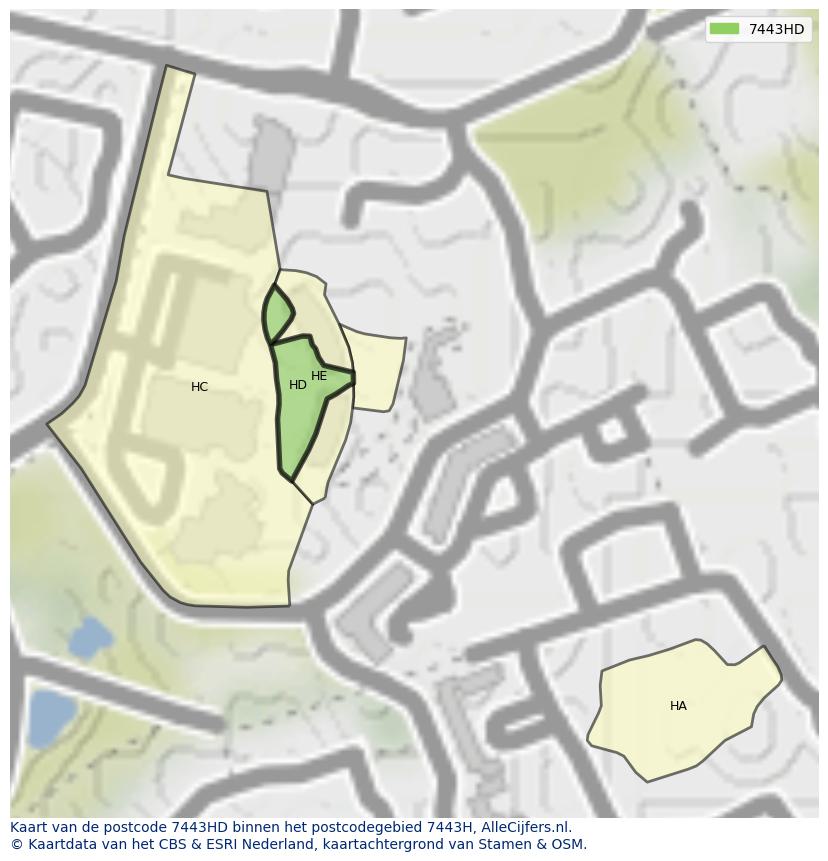 Afbeelding van het postcodegebied 7443 HD op de kaart.