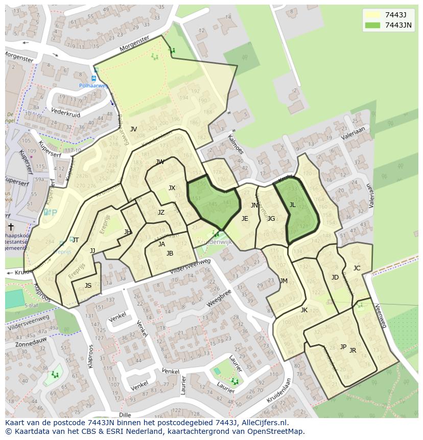 Afbeelding van het postcodegebied 7443 JN op de kaart.
