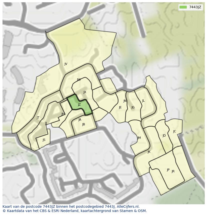 Afbeelding van het postcodegebied 7443 JZ op de kaart.