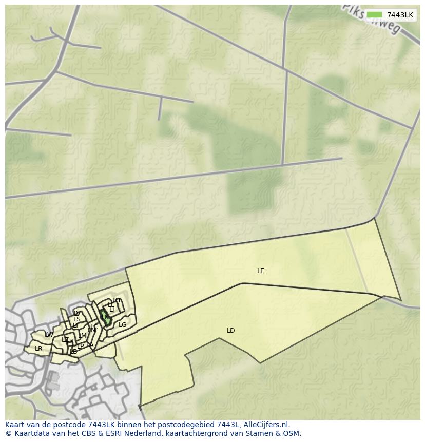 Afbeelding van het postcodegebied 7443 LK op de kaart.