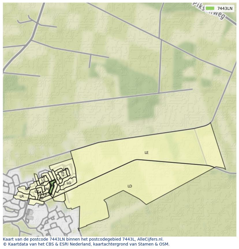 Afbeelding van het postcodegebied 7443 LN op de kaart.