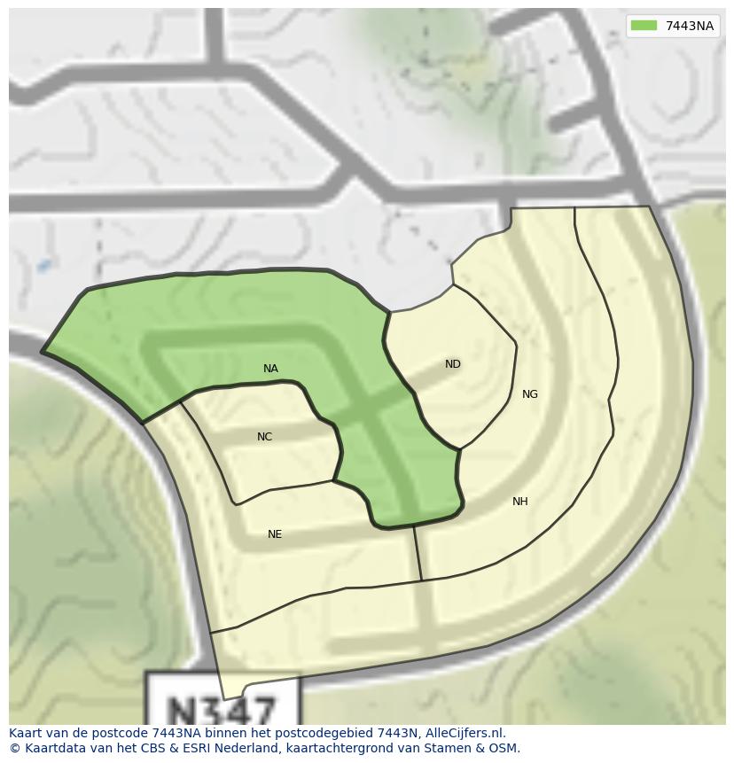 Afbeelding van het postcodegebied 7443 NA op de kaart.