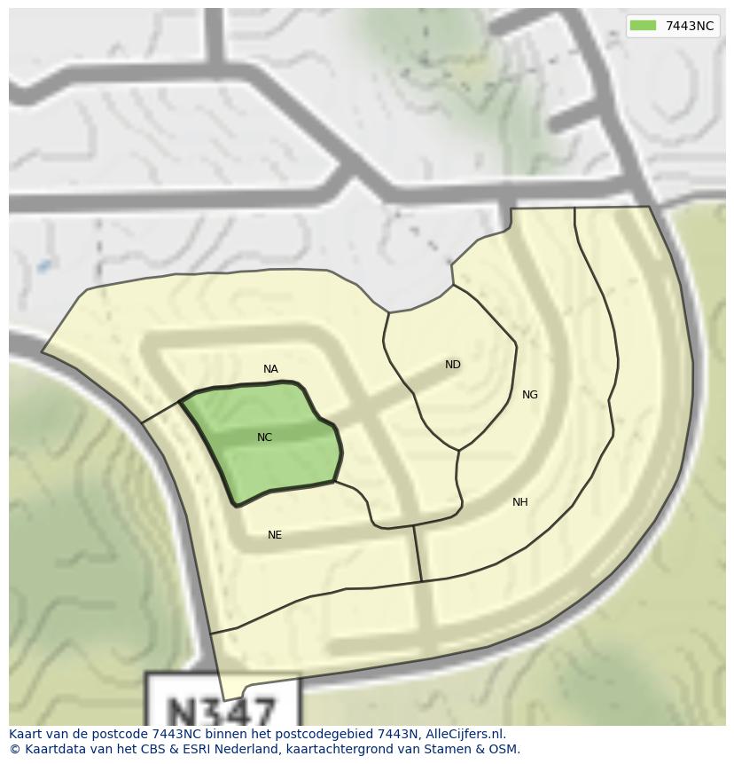 Afbeelding van het postcodegebied 7443 NC op de kaart.