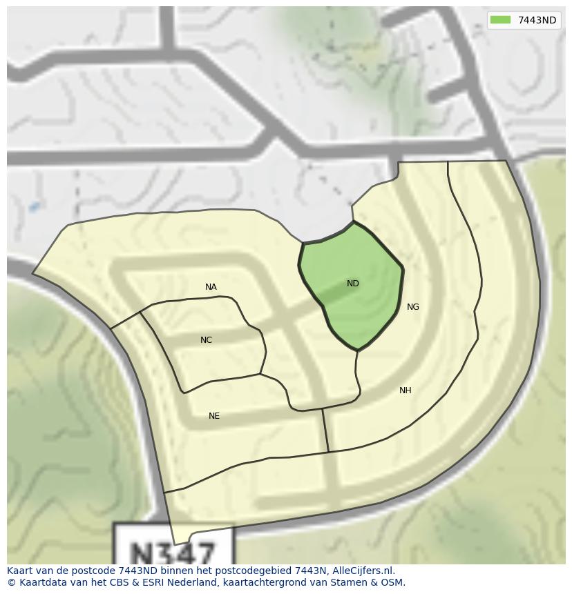 Afbeelding van het postcodegebied 7443 ND op de kaart.