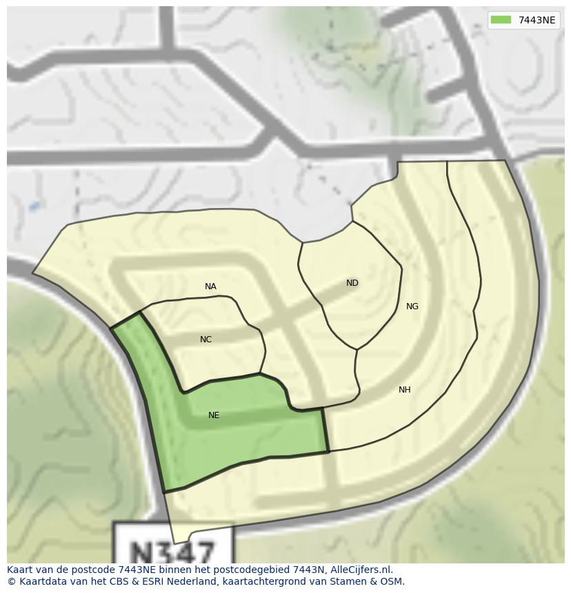 Afbeelding van het postcodegebied 7443 NE op de kaart.