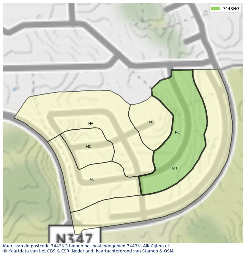 Afbeelding van het postcodegebied 7443 NG op de kaart.