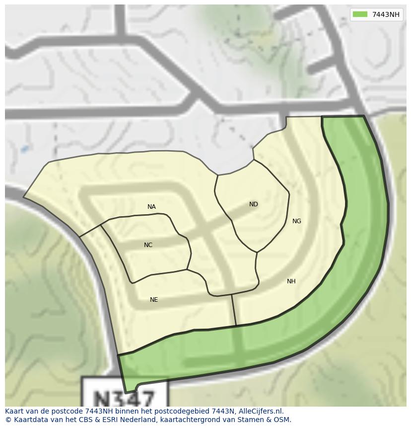 Afbeelding van het postcodegebied 7443 NH op de kaart.