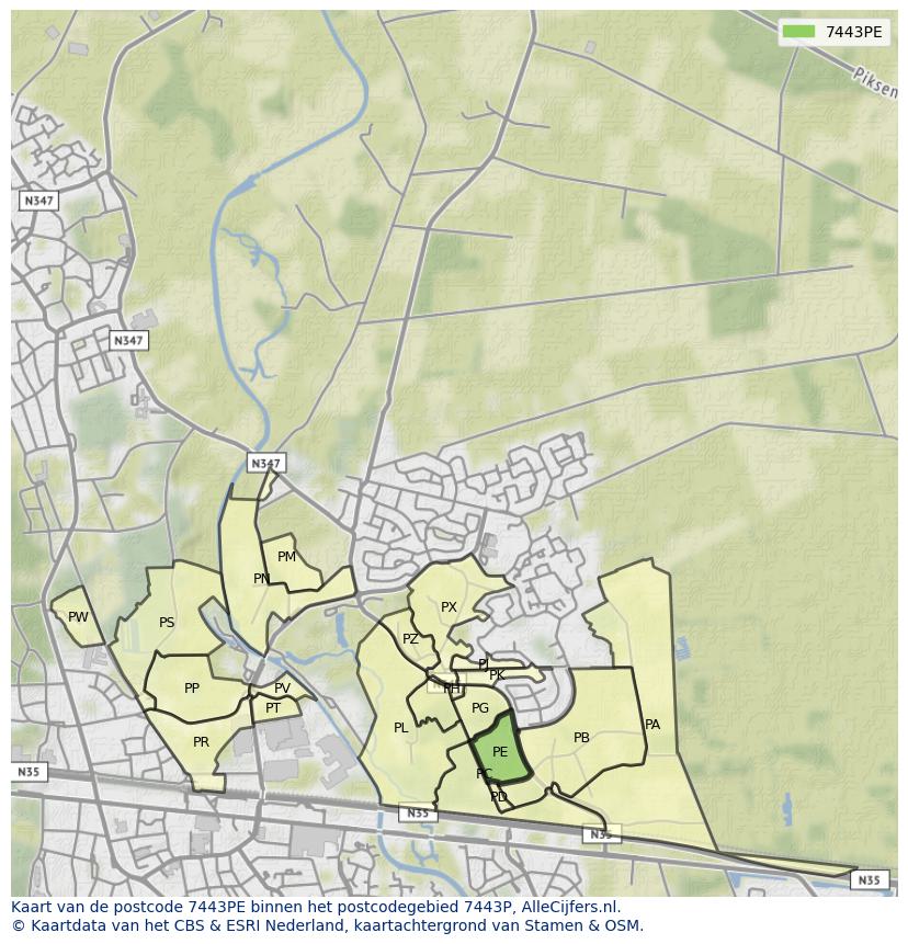 Afbeelding van het postcodegebied 7443 PE op de kaart.