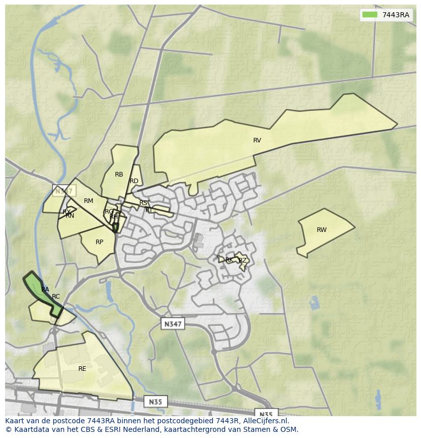 Afbeelding van het postcodegebied 7443 RA op de kaart.