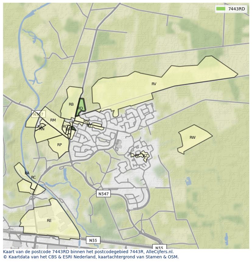 Afbeelding van het postcodegebied 7443 RD op de kaart.