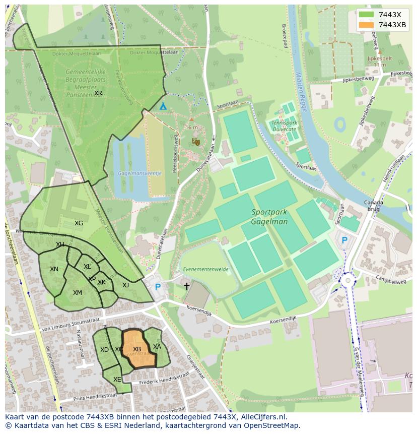 Afbeelding van het postcodegebied 7443 XB op de kaart.