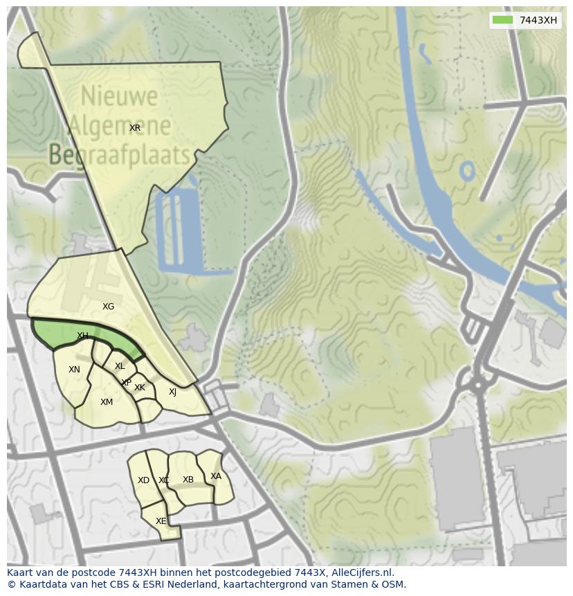 Afbeelding van het postcodegebied 7443 XH op de kaart.