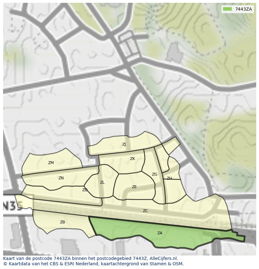 Afbeelding van het postcodegebied 7443 ZA op de kaart.