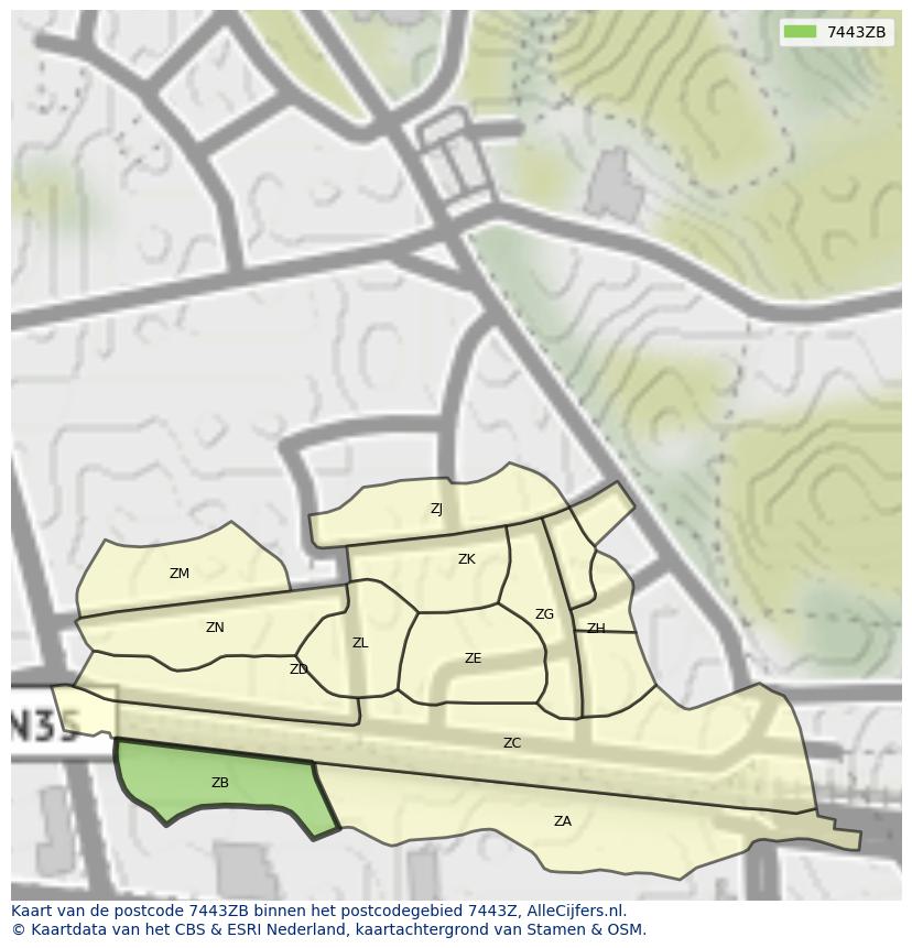 Afbeelding van het postcodegebied 7443 ZB op de kaart.