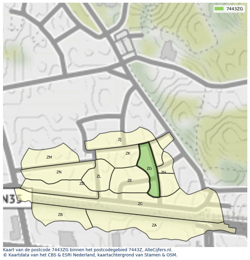 Afbeelding van het postcodegebied 7443 ZG op de kaart.