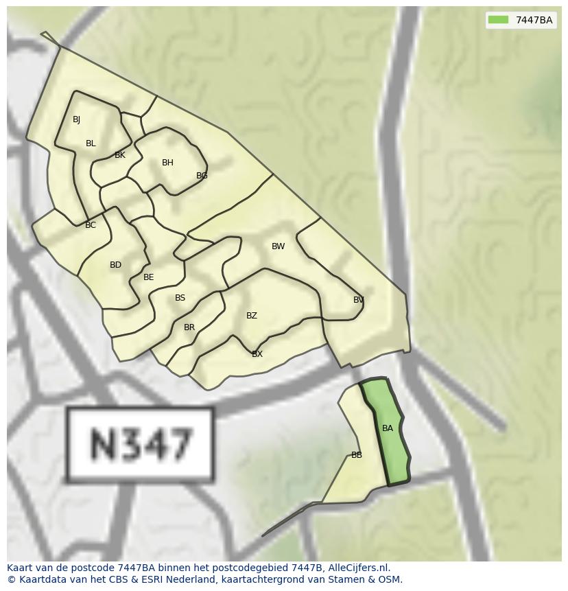 Afbeelding van het postcodegebied 7447 BA op de kaart.