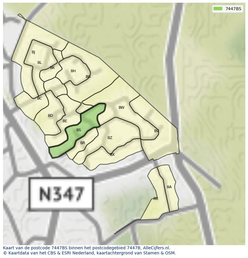 Afbeelding van het postcodegebied 7447 BS op de kaart.