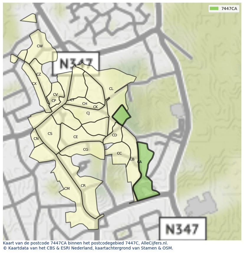 Afbeelding van het postcodegebied 7447 CA op de kaart.