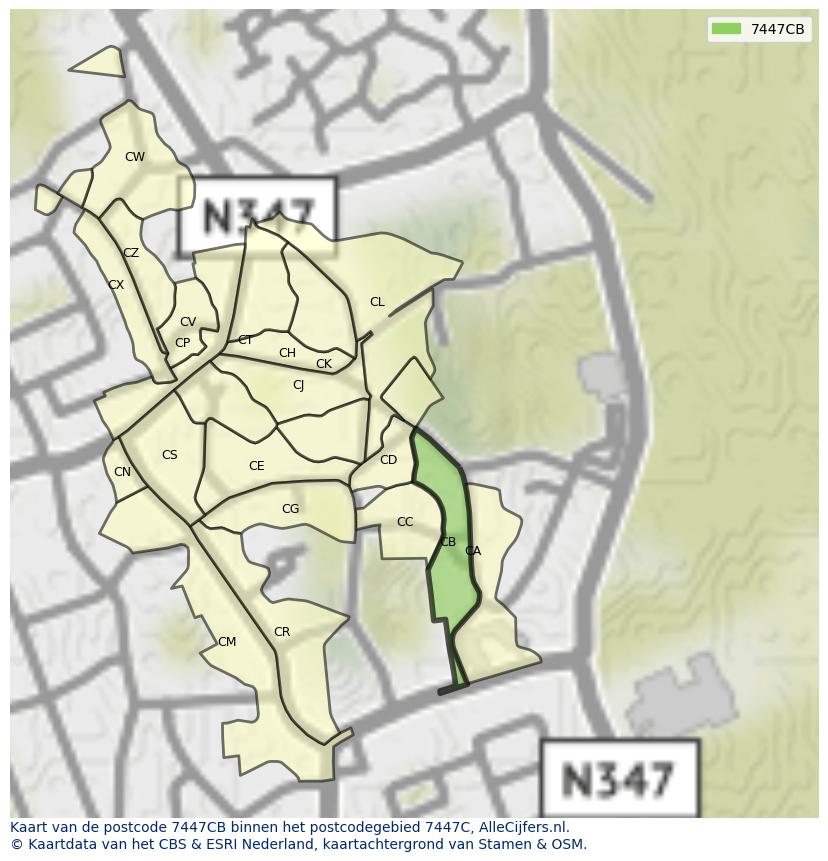 Afbeelding van het postcodegebied 7447 CB op de kaart.