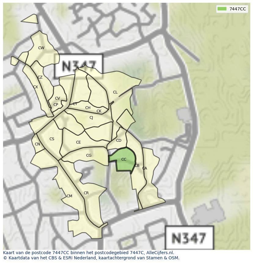 Afbeelding van het postcodegebied 7447 CC op de kaart.