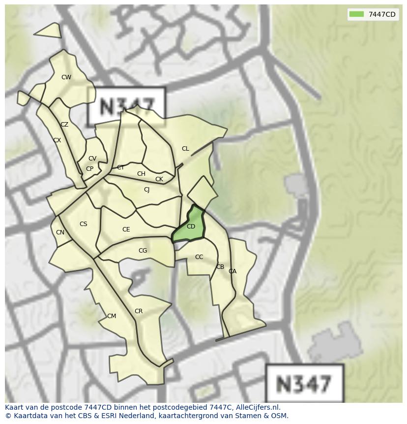 Afbeelding van het postcodegebied 7447 CD op de kaart.