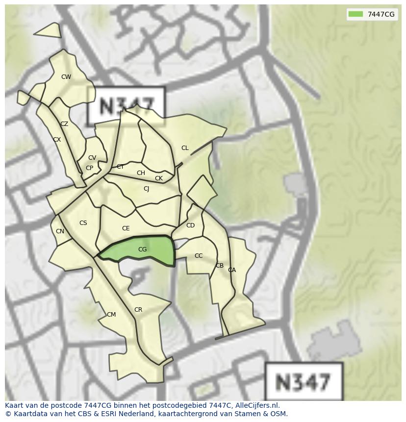 Afbeelding van het postcodegebied 7447 CG op de kaart.