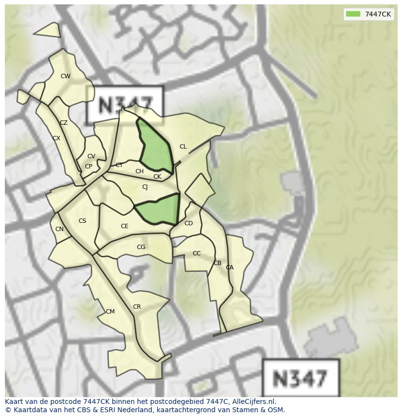 Afbeelding van het postcodegebied 7447 CK op de kaart.
