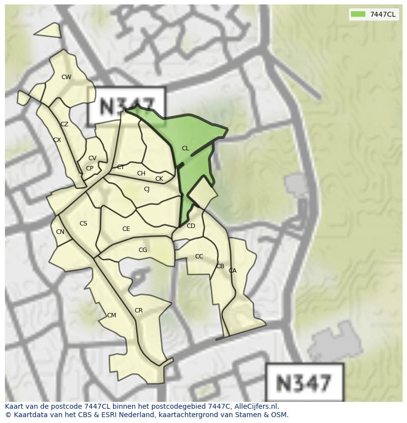 Afbeelding van het postcodegebied 7447 CL op de kaart.