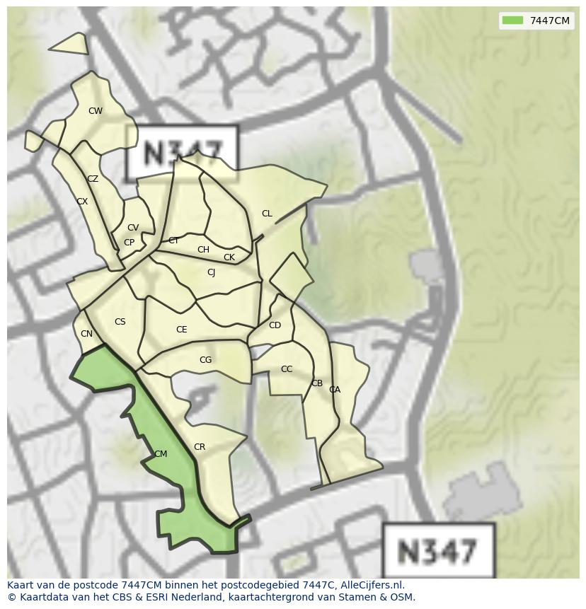 Afbeelding van het postcodegebied 7447 CM op de kaart.