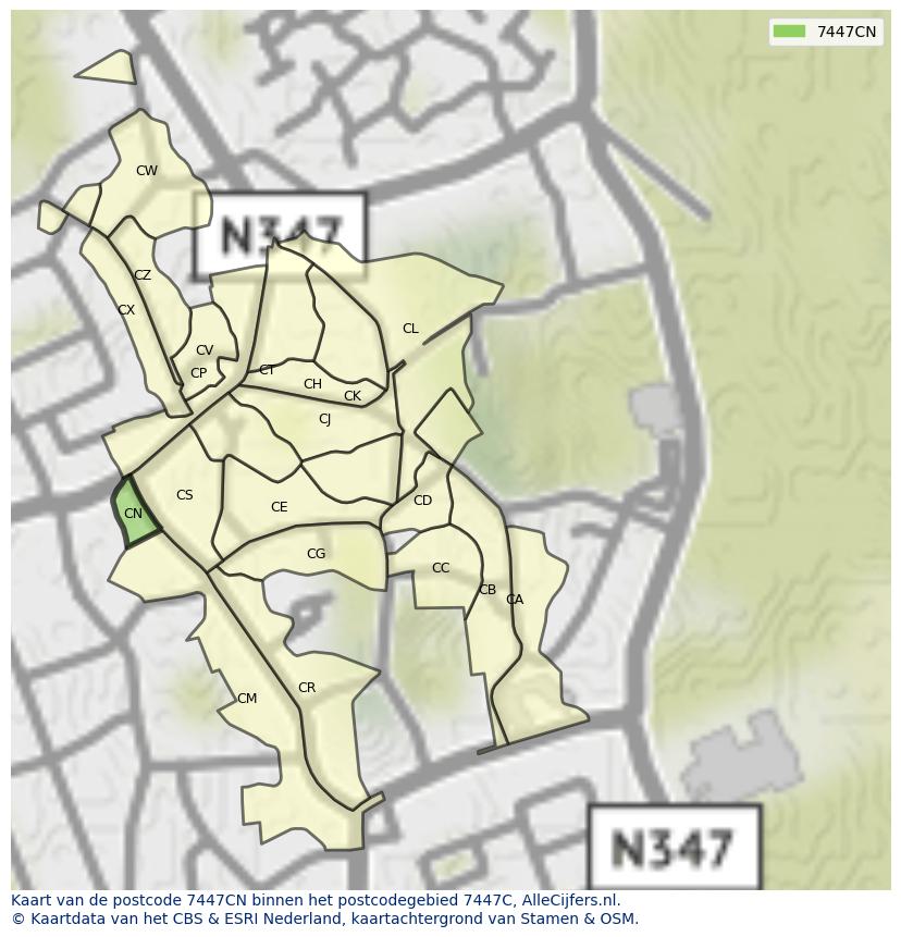 Afbeelding van het postcodegebied 7447 CN op de kaart.