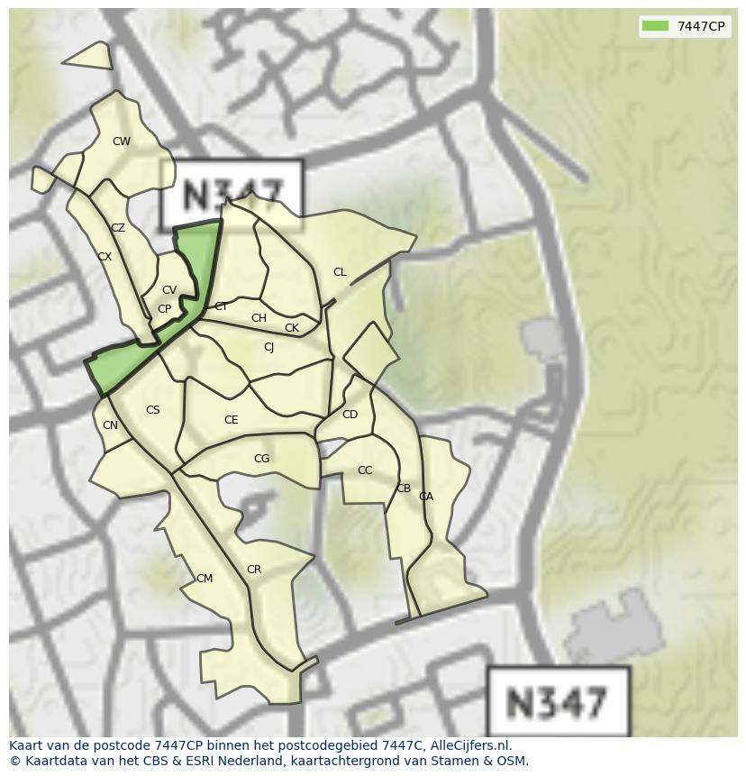 Afbeelding van het postcodegebied 7447 CP op de kaart.