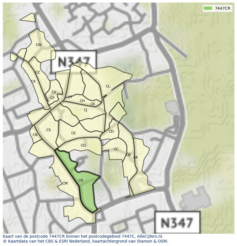 Afbeelding van het postcodegebied 7447 CR op de kaart.