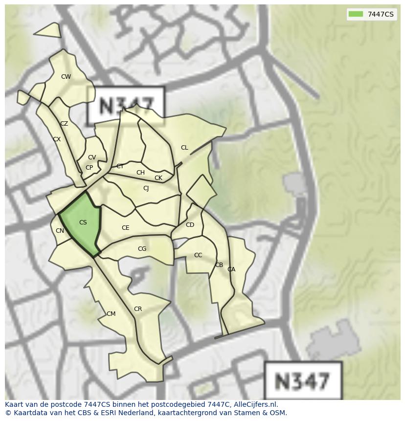 Afbeelding van het postcodegebied 7447 CS op de kaart.