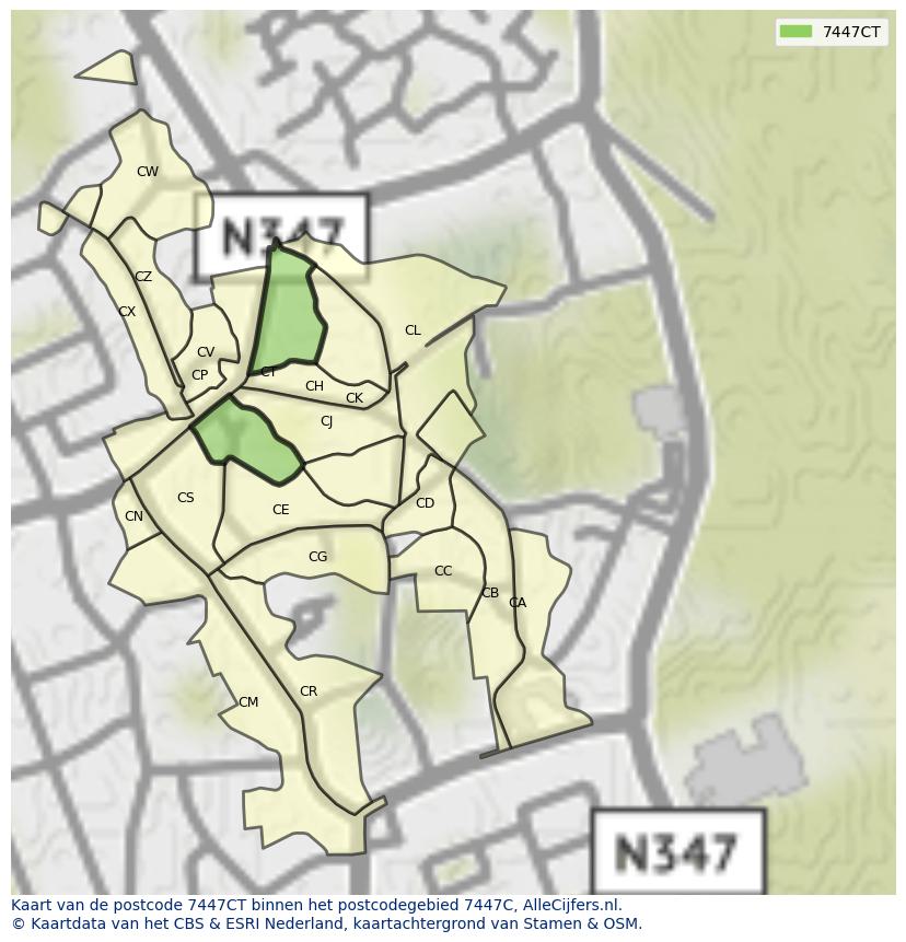 Afbeelding van het postcodegebied 7447 CT op de kaart.